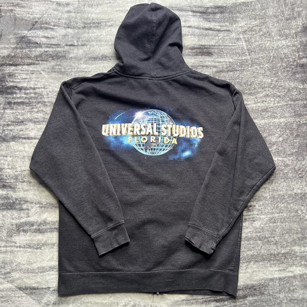 Vintage 90s Universal Studios Hoodie Mens XL Gray Full Zip Logo Sweatshirt